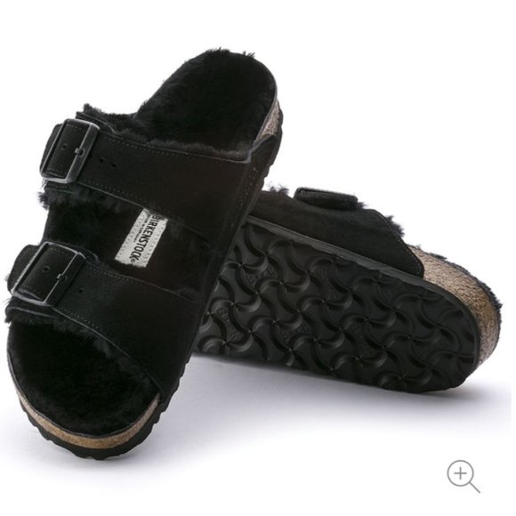 Birkenstock Shoes - Birkenstock Arizona Shearling Black Sandals 39